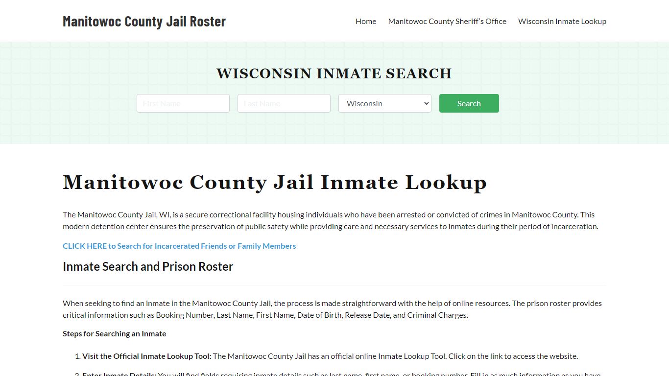 Manitowoc County Jail Roster Lookup, WI, Inmate Search