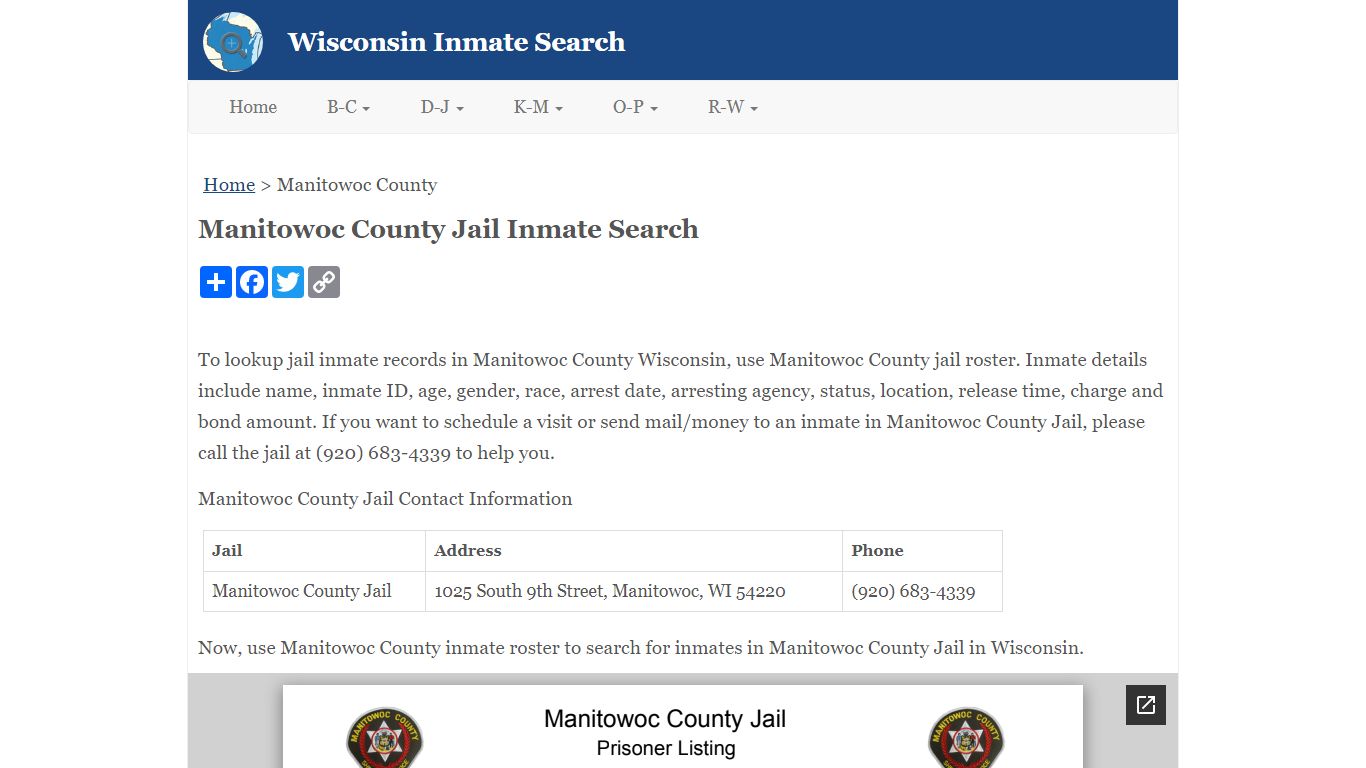 Manitowoc County Jail Inmate Search