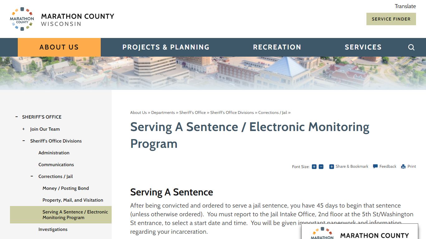 Serving A Sentence / Electronic Monitoring Program | Marathon County, WI