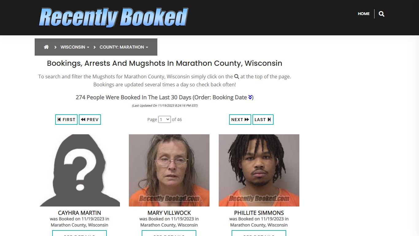 Bookings, Arrests and Mugshots in Marathon County, Wisconsin