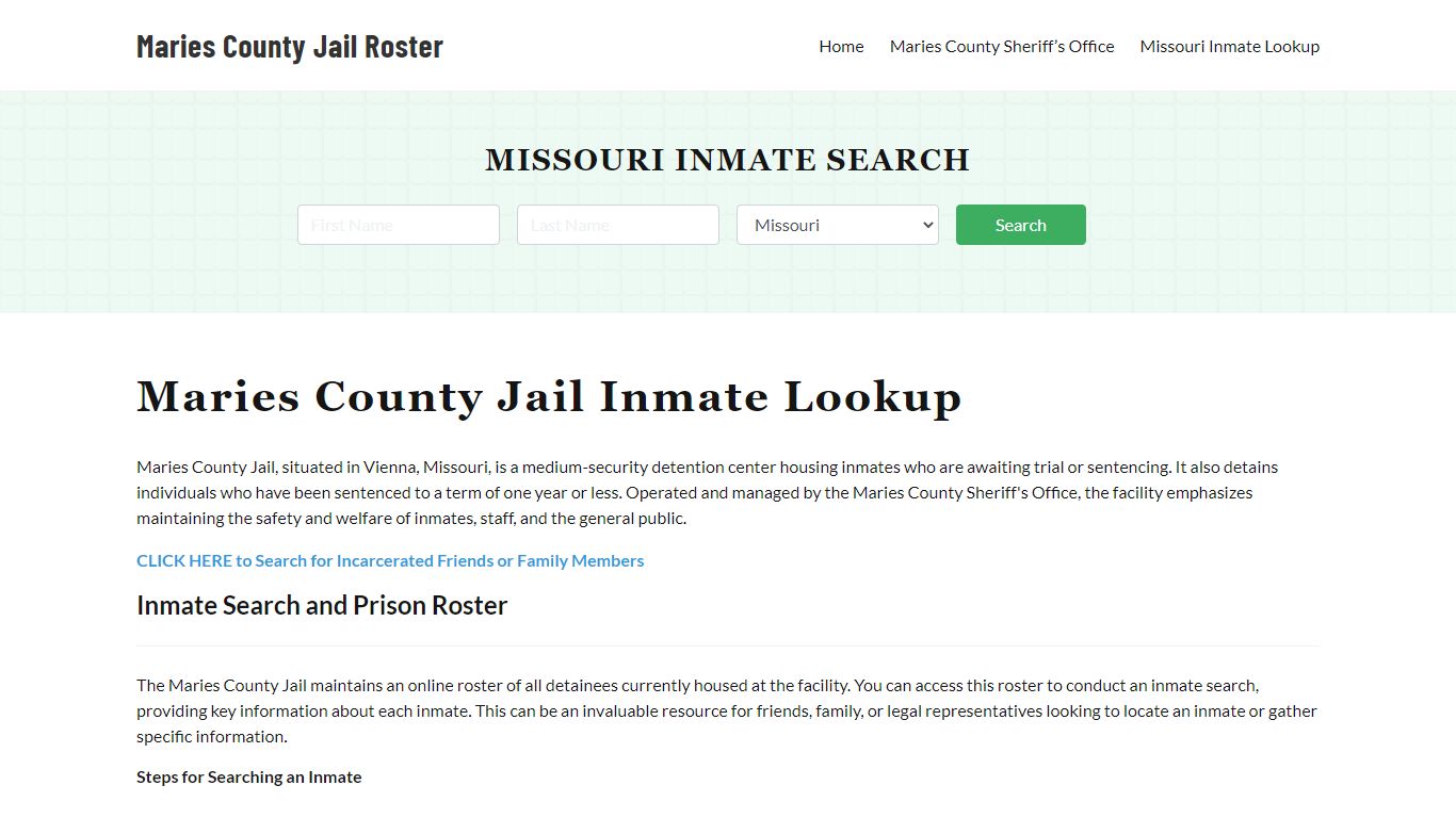 Maries County Jail Roster Lookup, MO, Inmate Search