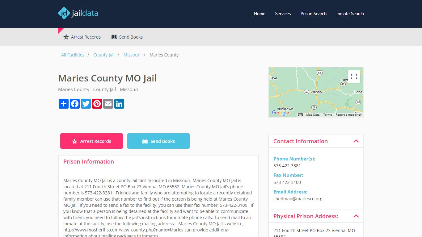 Maries County MO Jail Inmate Search and Prisoner Info - Vienna, MO