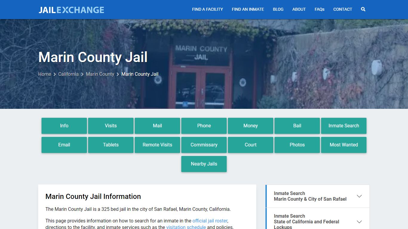 Marin County Jail, CA Inmate Search, Information