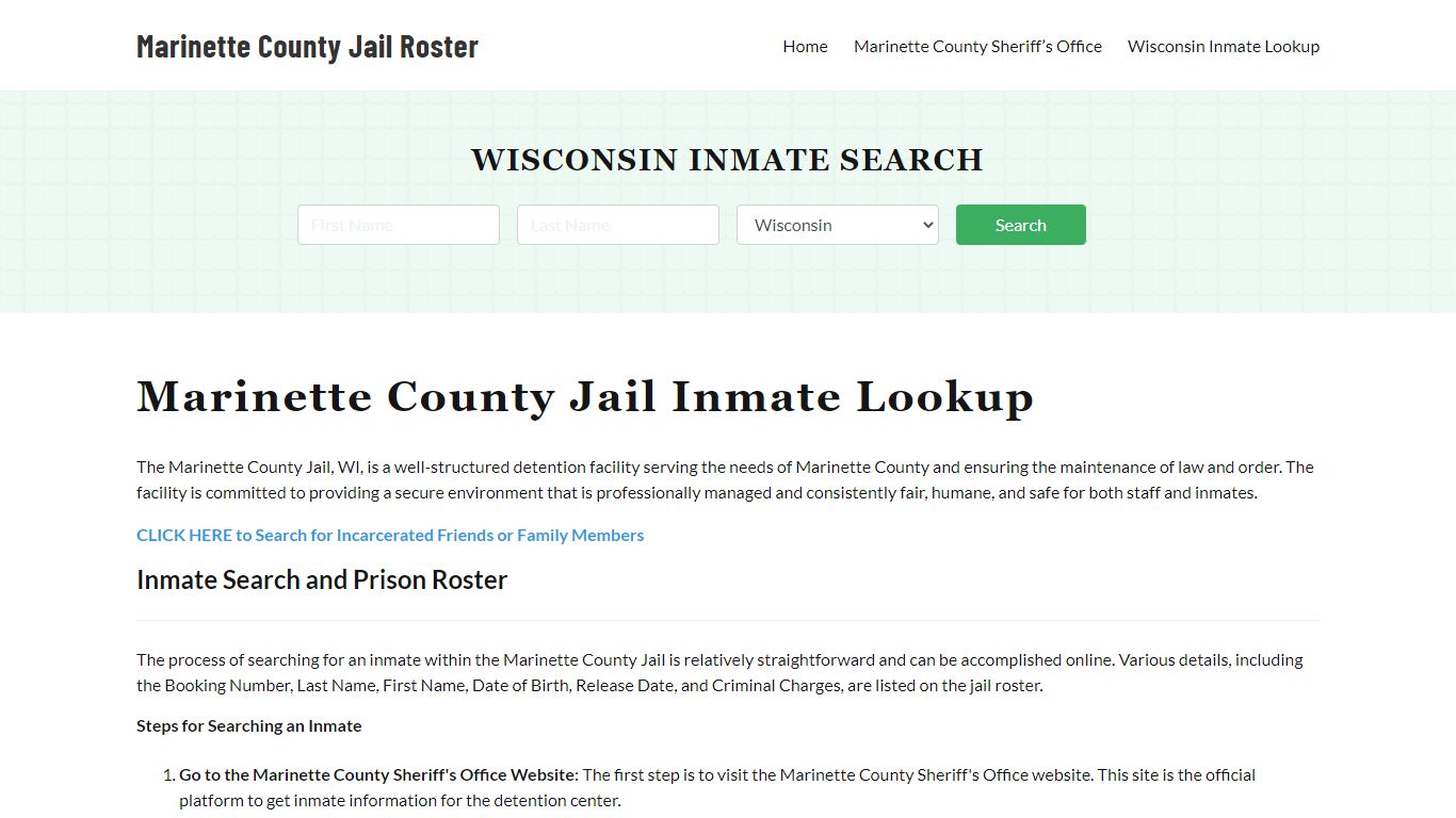 Marinette County Jail Roster Lookup, WI, Inmate Search