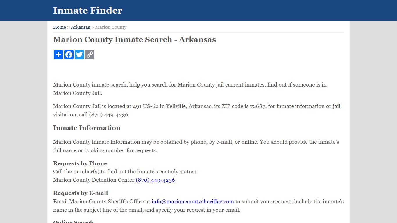 Marion County Inmate Search - Arkansas
