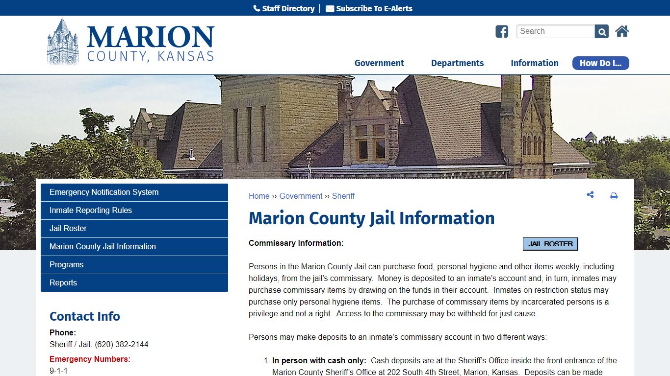 Marion County Jail Information | Marion County, KS