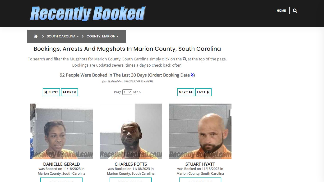 Recent bookings, Arrests, Mugshots in Marion County, South Carolina