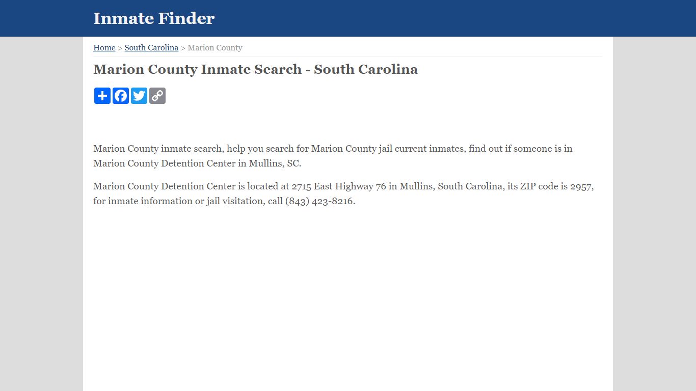 Marion County Inmate Search - South Carolina