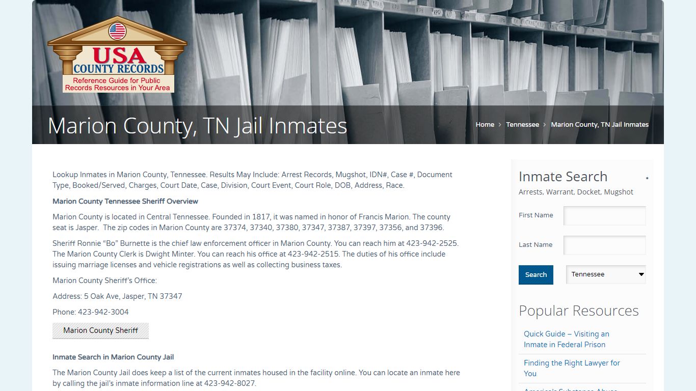 Marion County, TN Jail Inmates | Name Search