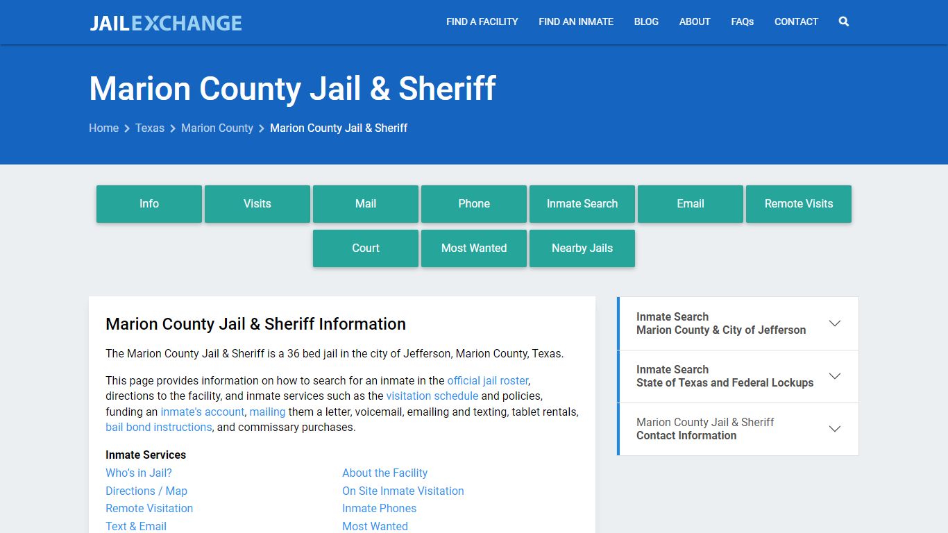 Marion County Jail & Sheriff, TX Inmate Search, Information