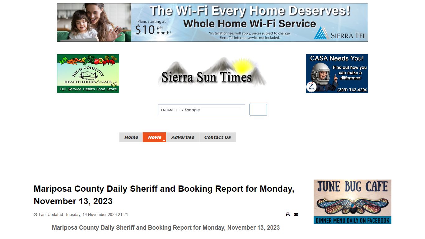 Mariposa County Daily Sheriff and Booking Report for Monday, November ...