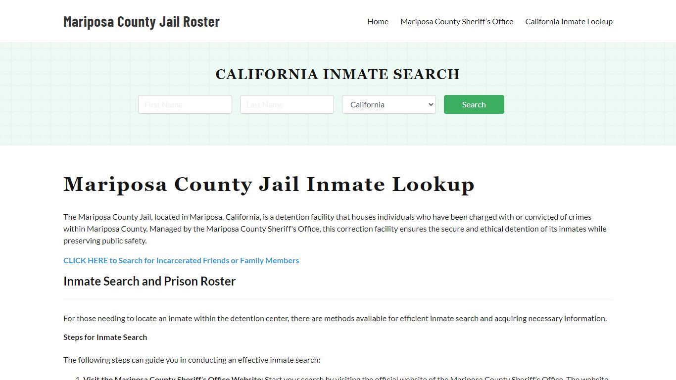 Mariposa County Jail Roster Lookup, CA, Inmate Search