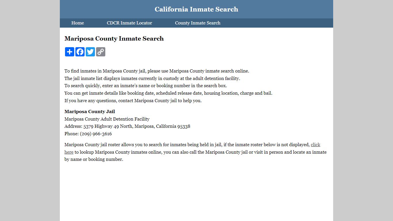 Mariposa County Inmate Search