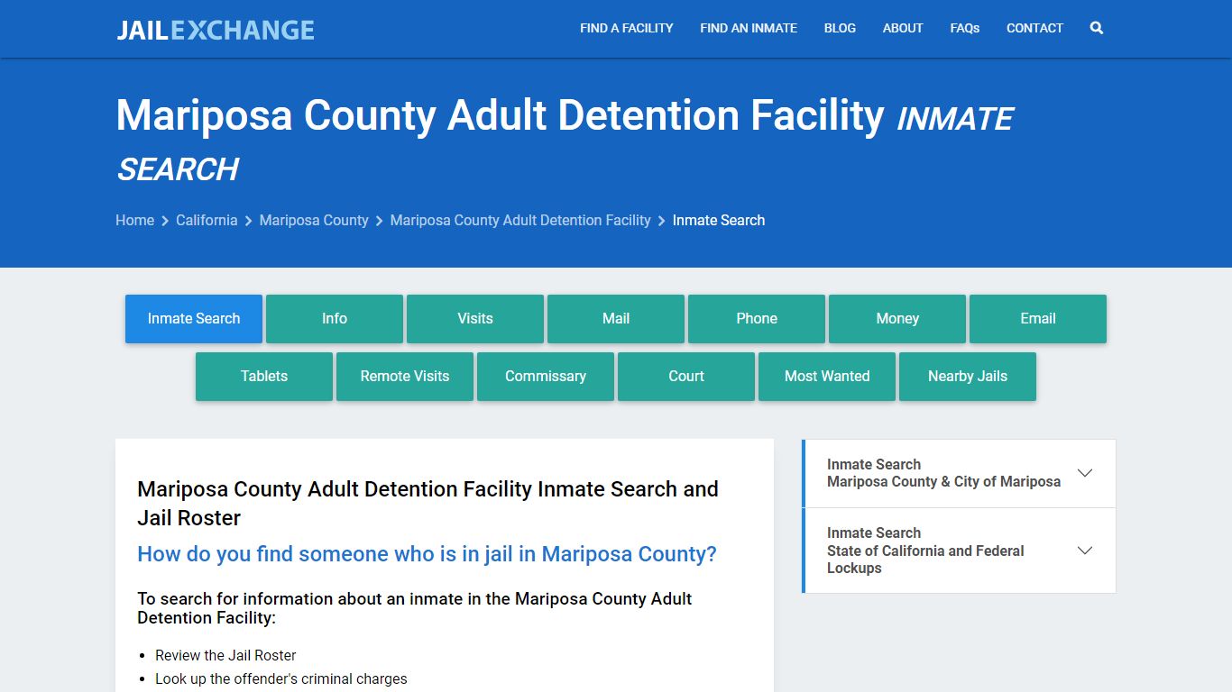 Mariposa County Adult Detention Facility Inmate Search - Jail Exchange