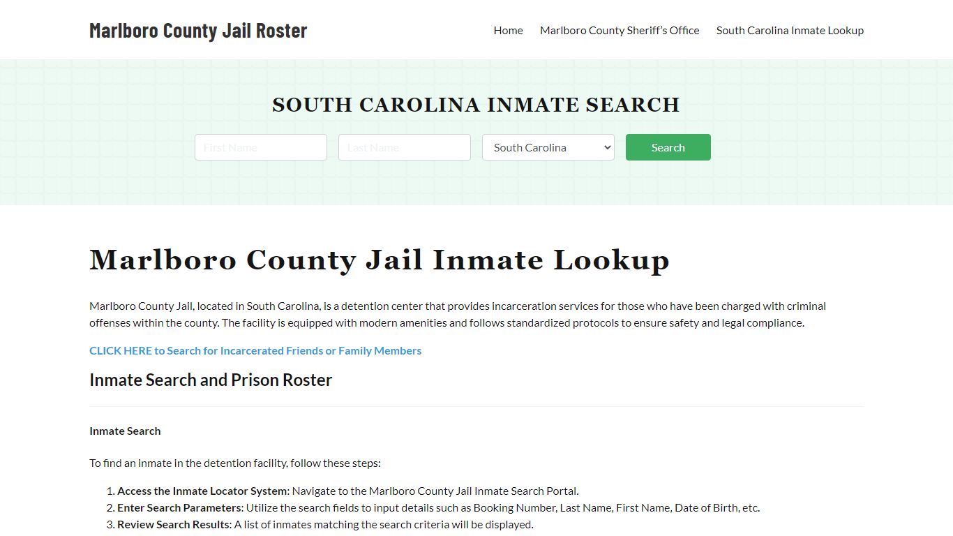 Marlboro County Jail Roster Lookup, SC, Inmate Search