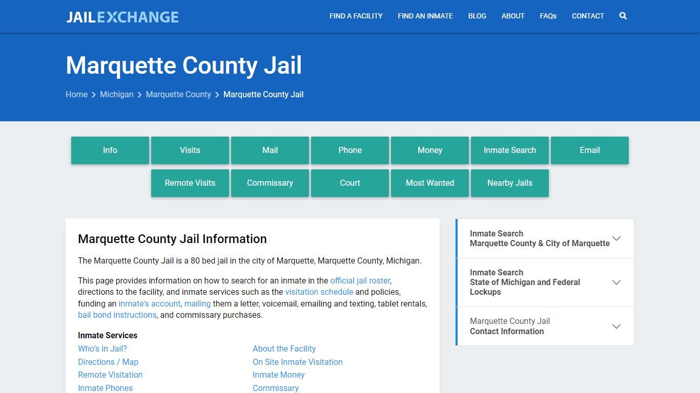 Marquette County Jail, MI Inmate Search, Information