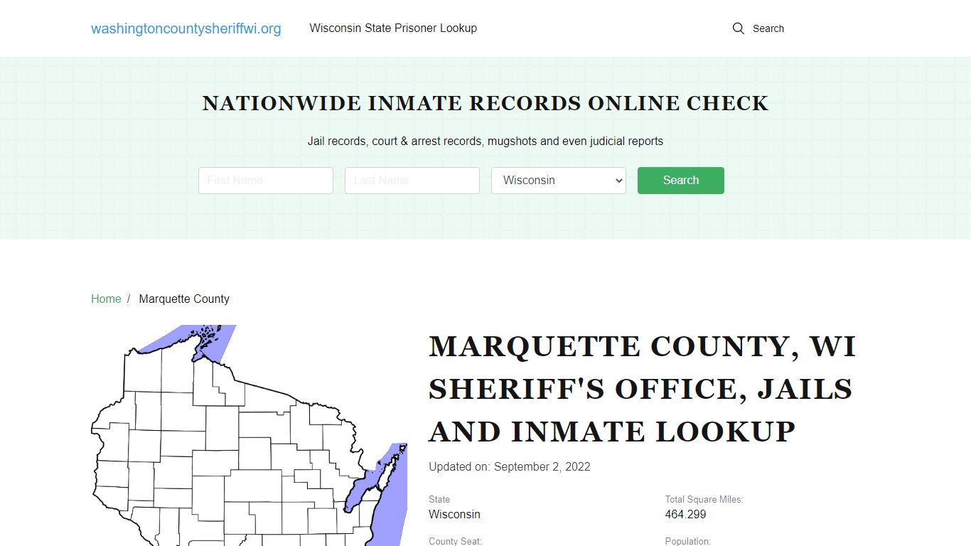Marquette County WI Sheriff's Office, Jails and Inmate Lookup