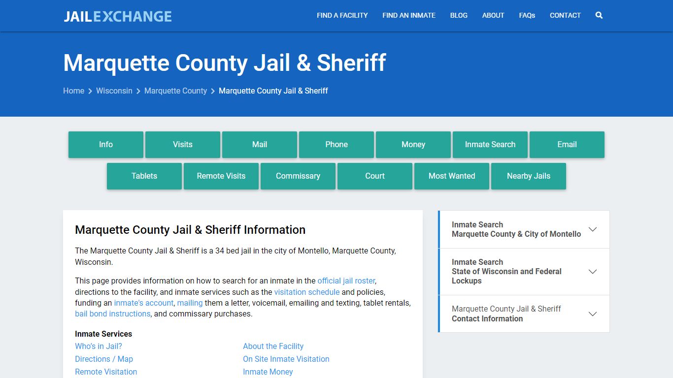 Marquette County Jail & Sheriff, WI Inmate Search, Information