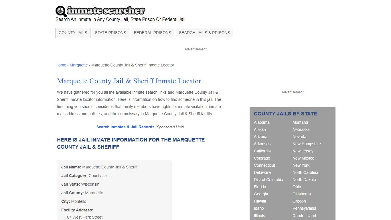 Marquette County Jail & Sheriff Inmate Locator - Inmate Searcher
