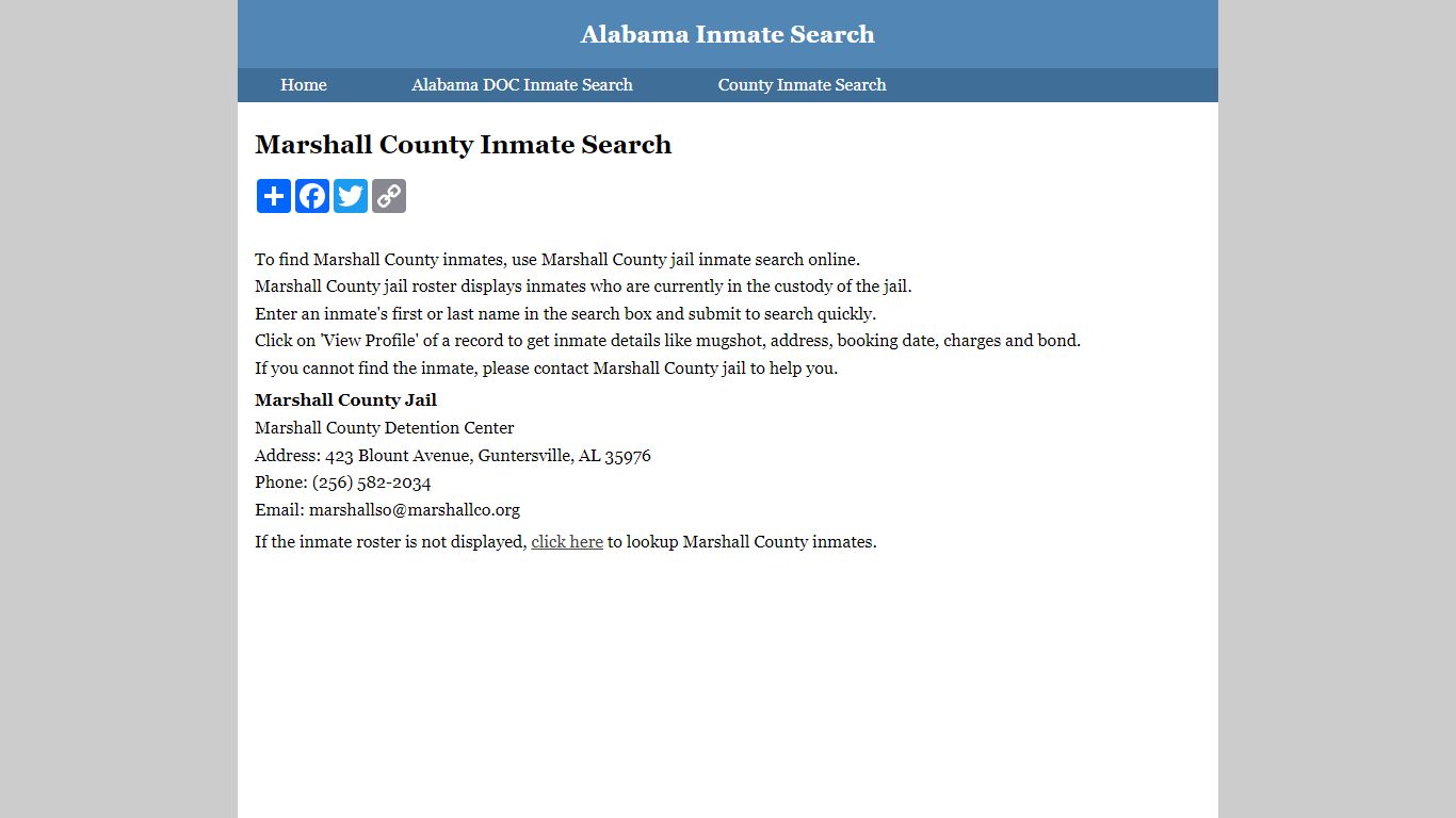 Marshall County Inmate Search
