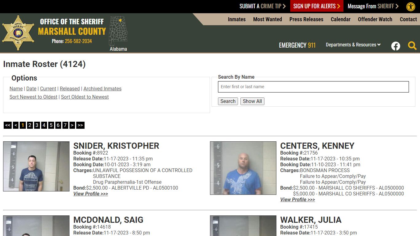 Inmate Roster - Marshall County Sheriff's Office