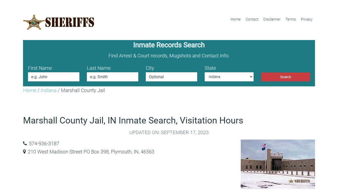 Marshall County Jail, IN Inmate Search, Visitation Hours