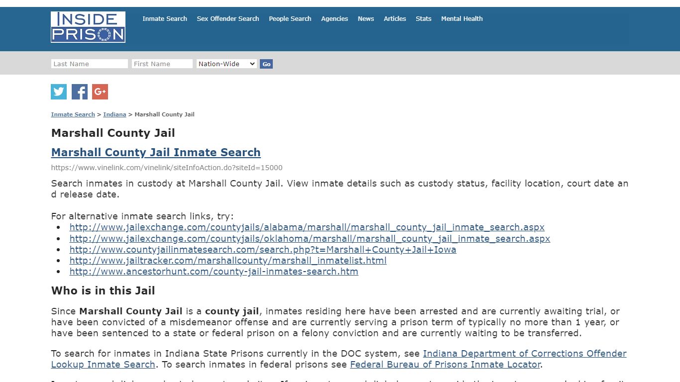 Marshall County Jail - Indiana - Inmate Search - Inside Prison