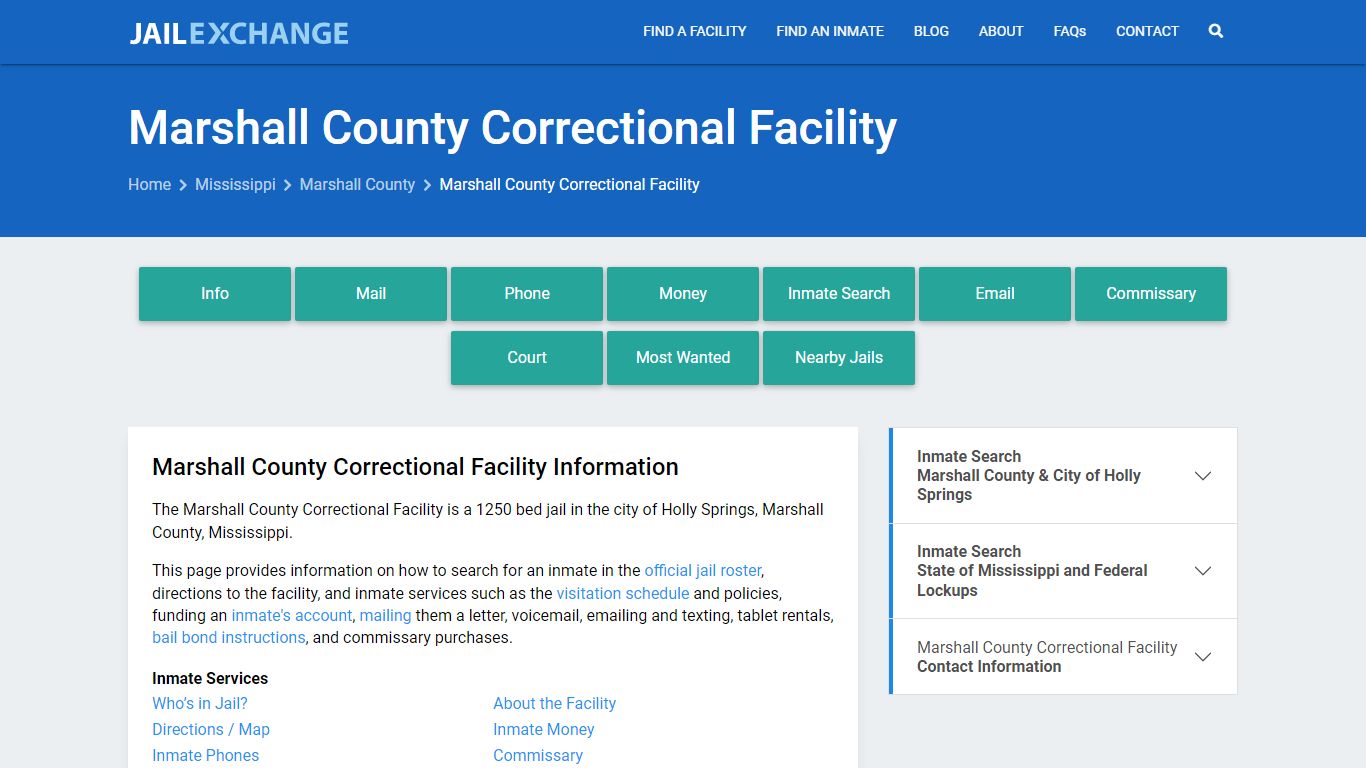 Marshall County Correctional Facility, MS Inmate Search, Information
