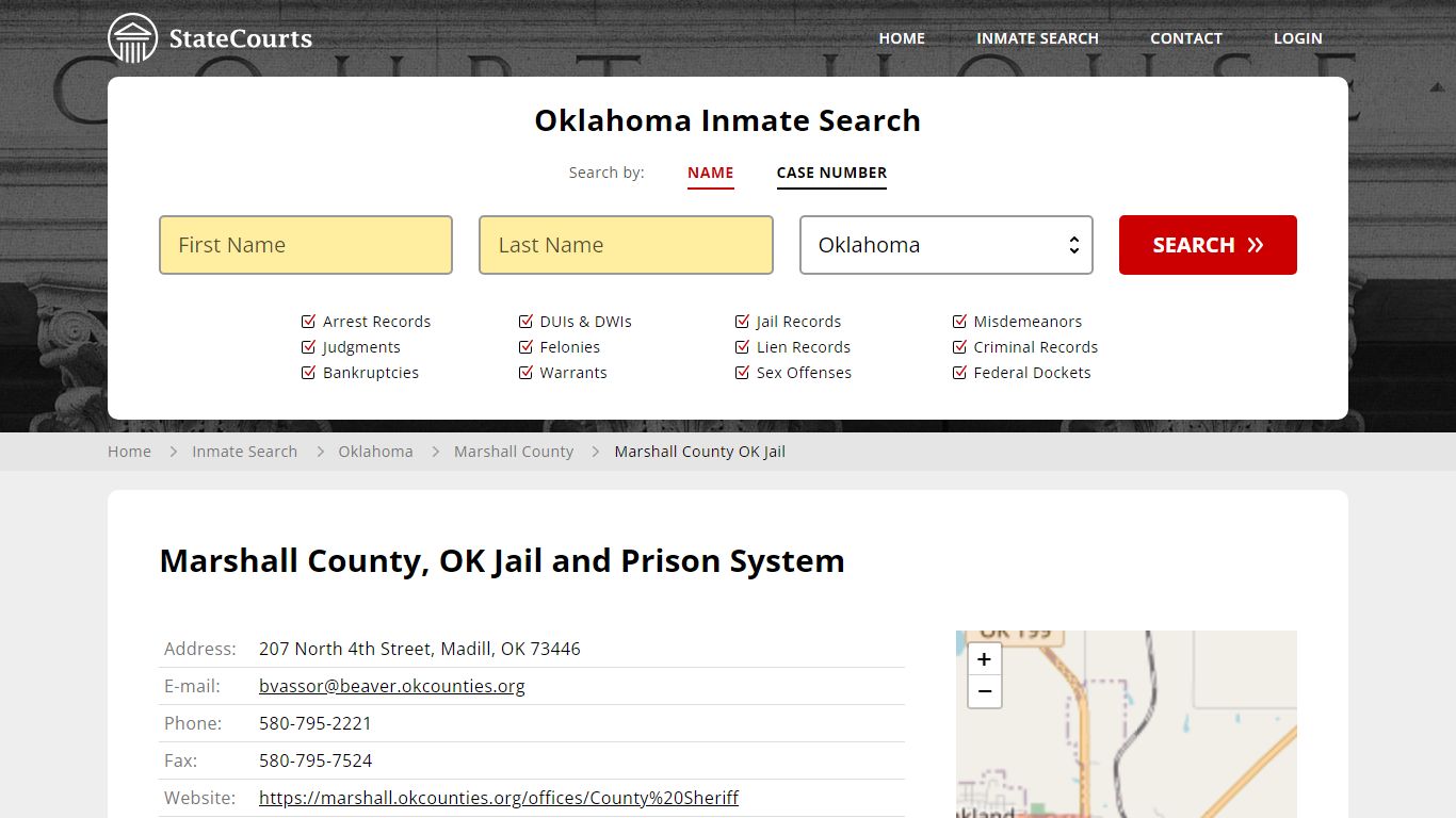 Marshall County OK Jail Inmate Records Search, Oklahoma - StateCourts