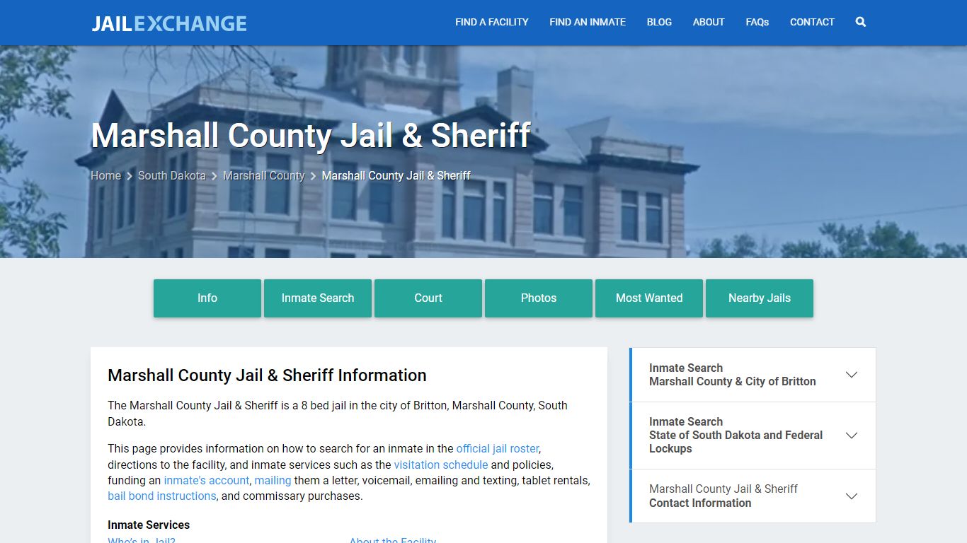 Marshall County Jail & Sheriff, SD Inmate Search, Information