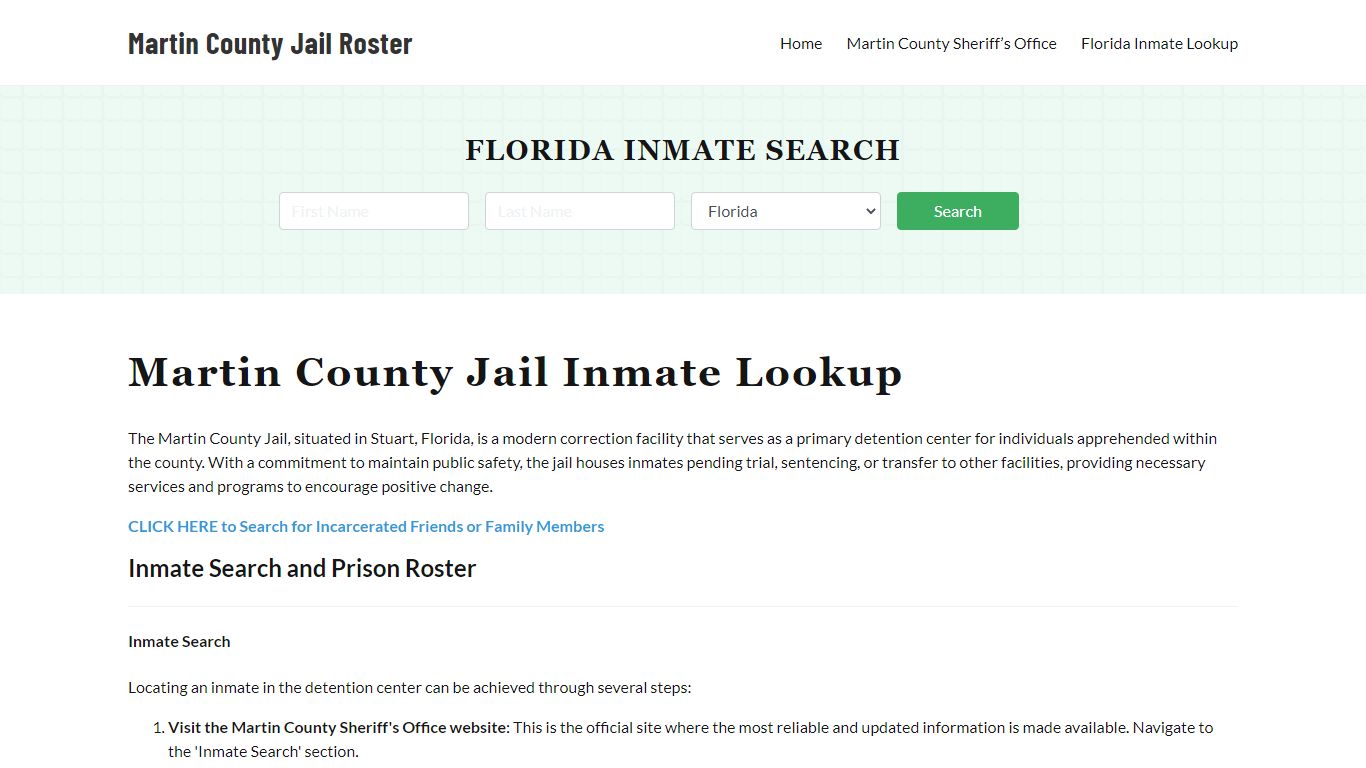 Martin County Jail Roster Lookup, FL, Inmate Search