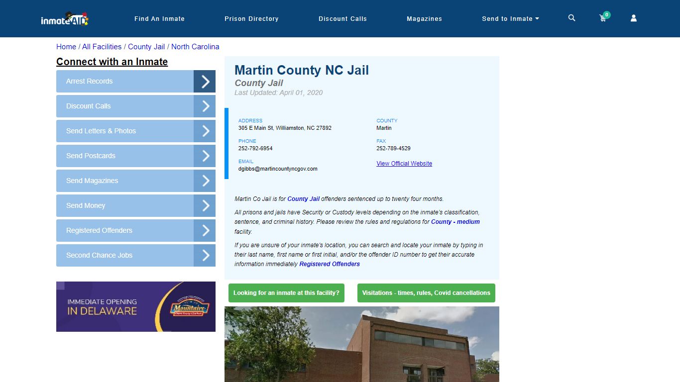 Martin County NC Jail - Inmate Locator - Williamston, NC