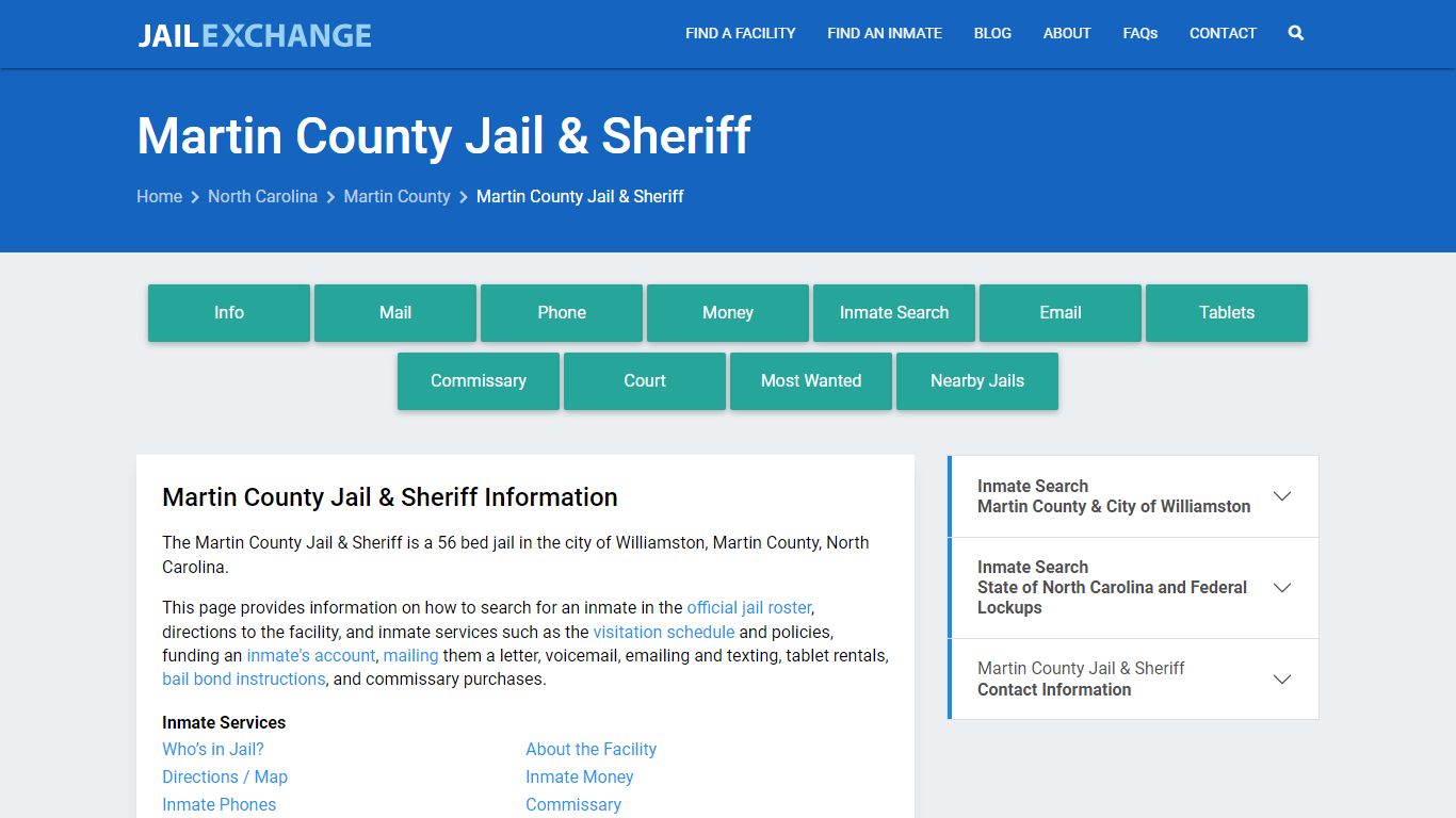 Martin County Jail & Sheriff, NC Inmate Search, Information
