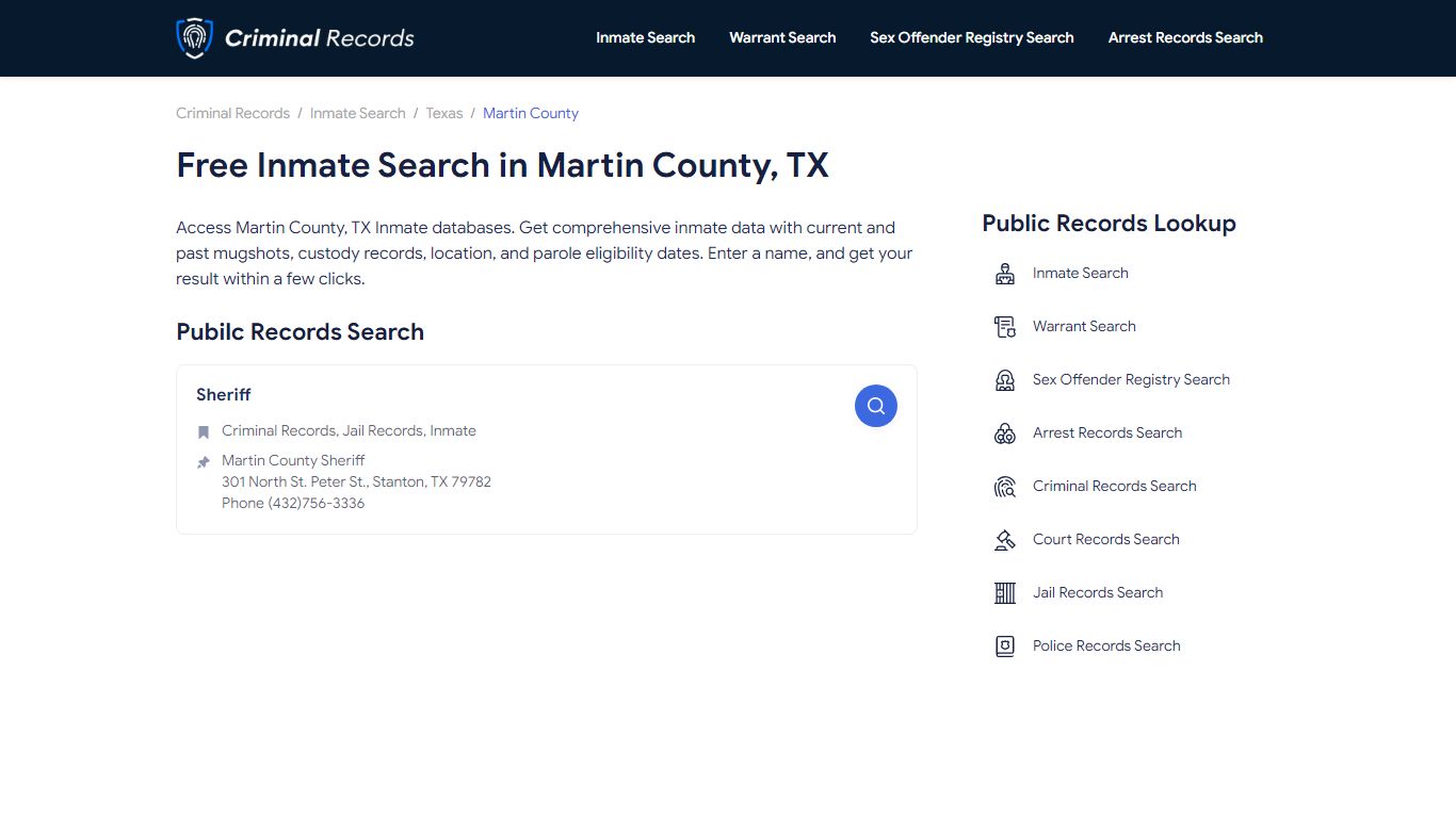 Free Inmate Search in Martin County, TX - Enter A Name, Instant Results