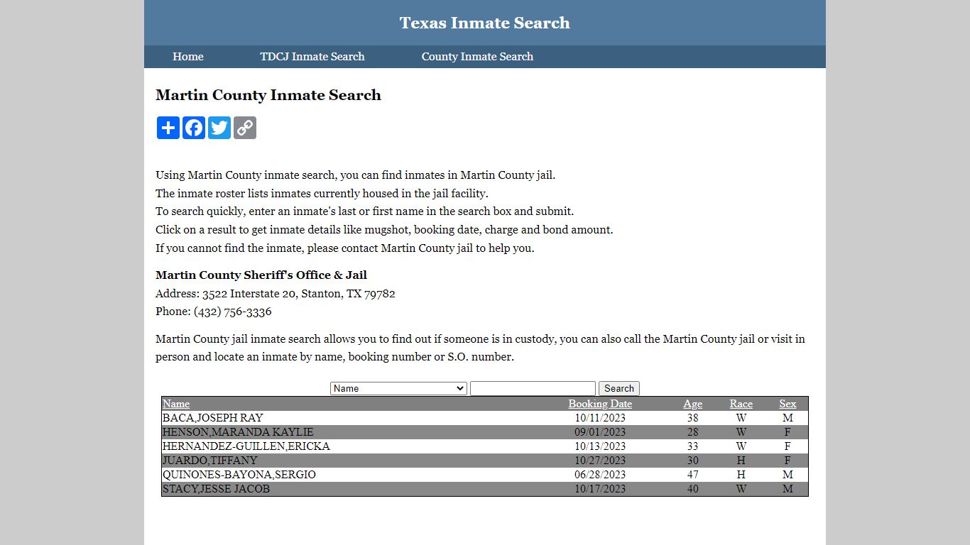 Martin County Inmate Search
