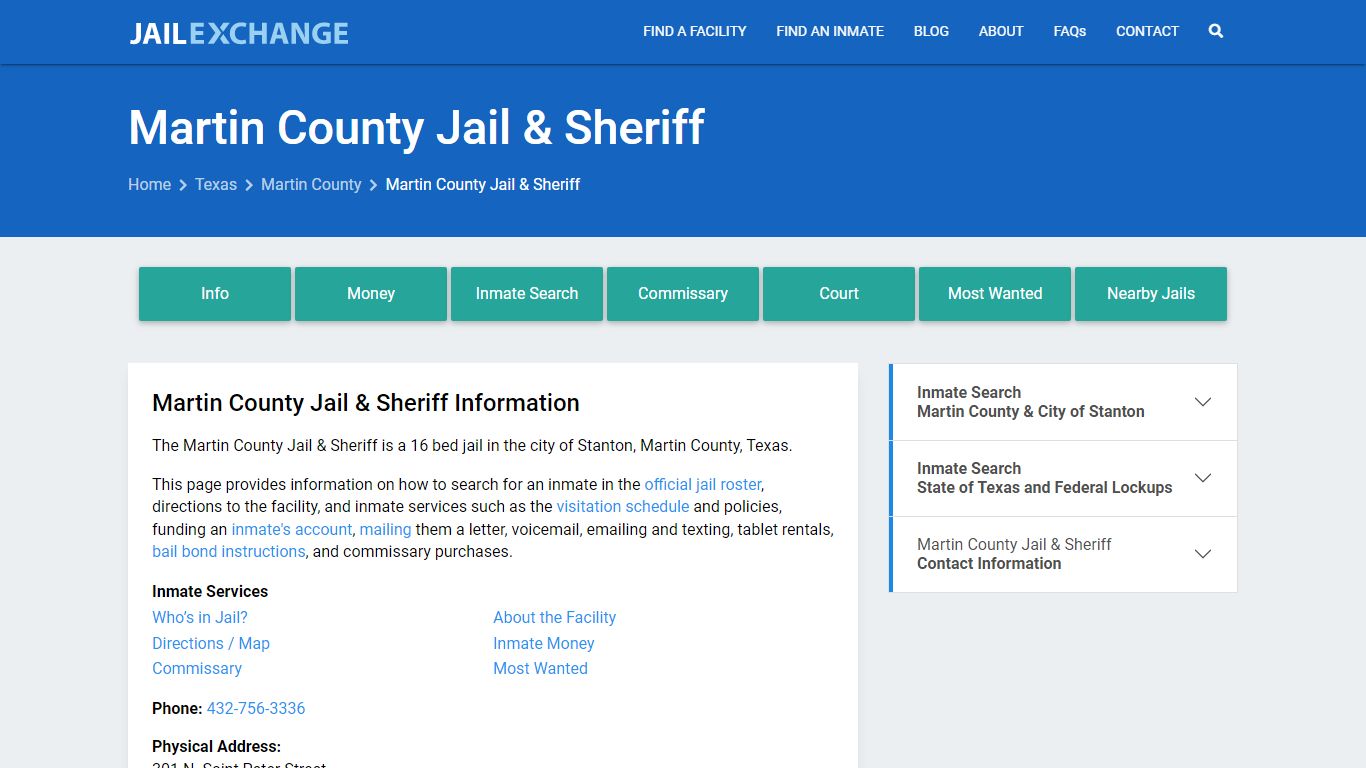 Martin County Jail & Sheriff, TX Inmate Search, Information
