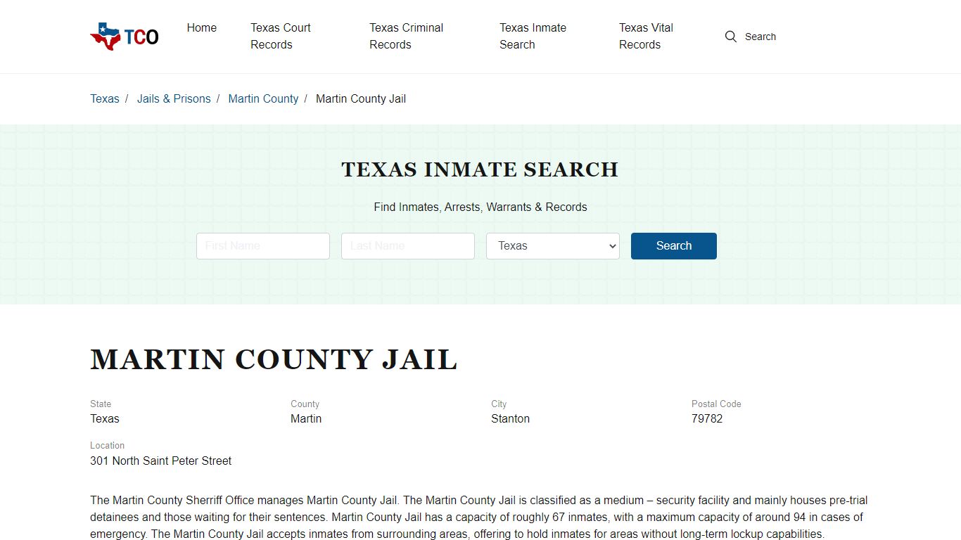 Martin County Jail in Stanton, TX - Contact Information and Public Records