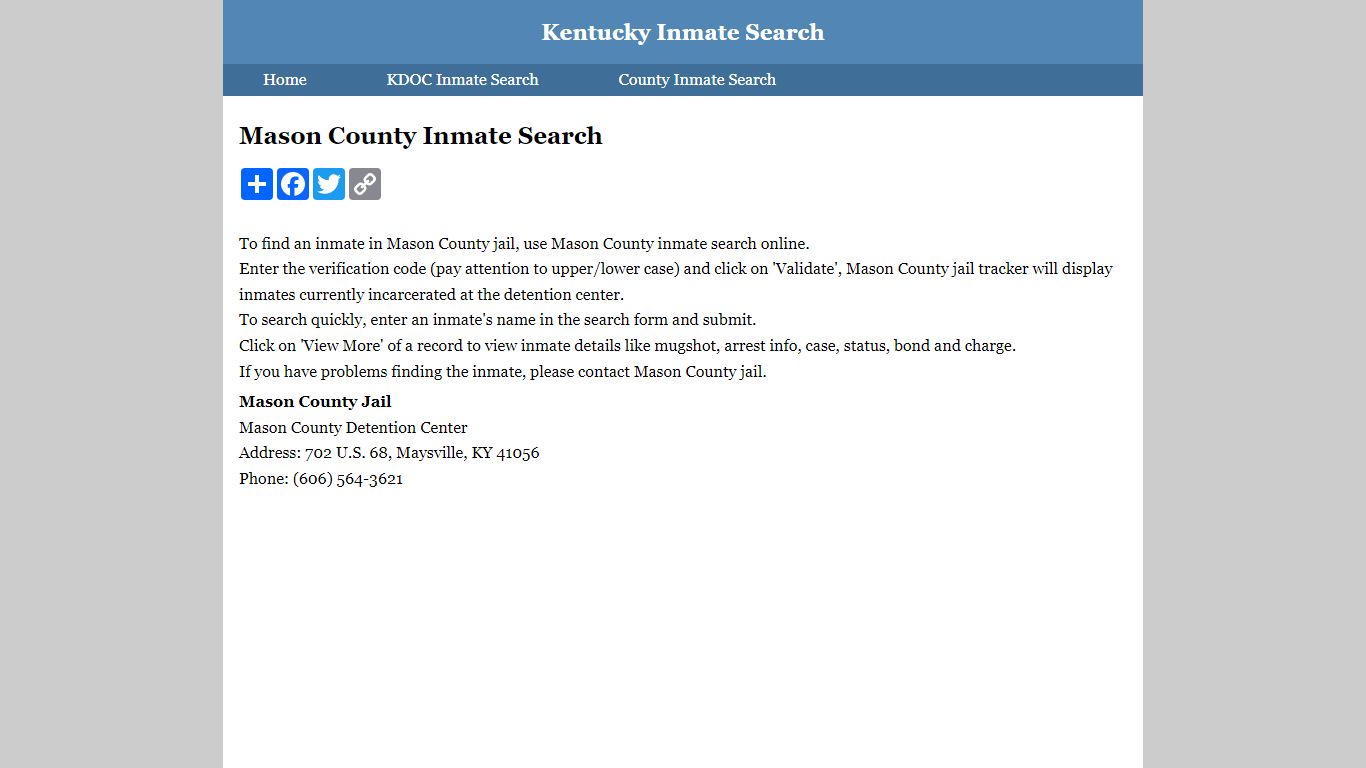 Mason County Inmate Search