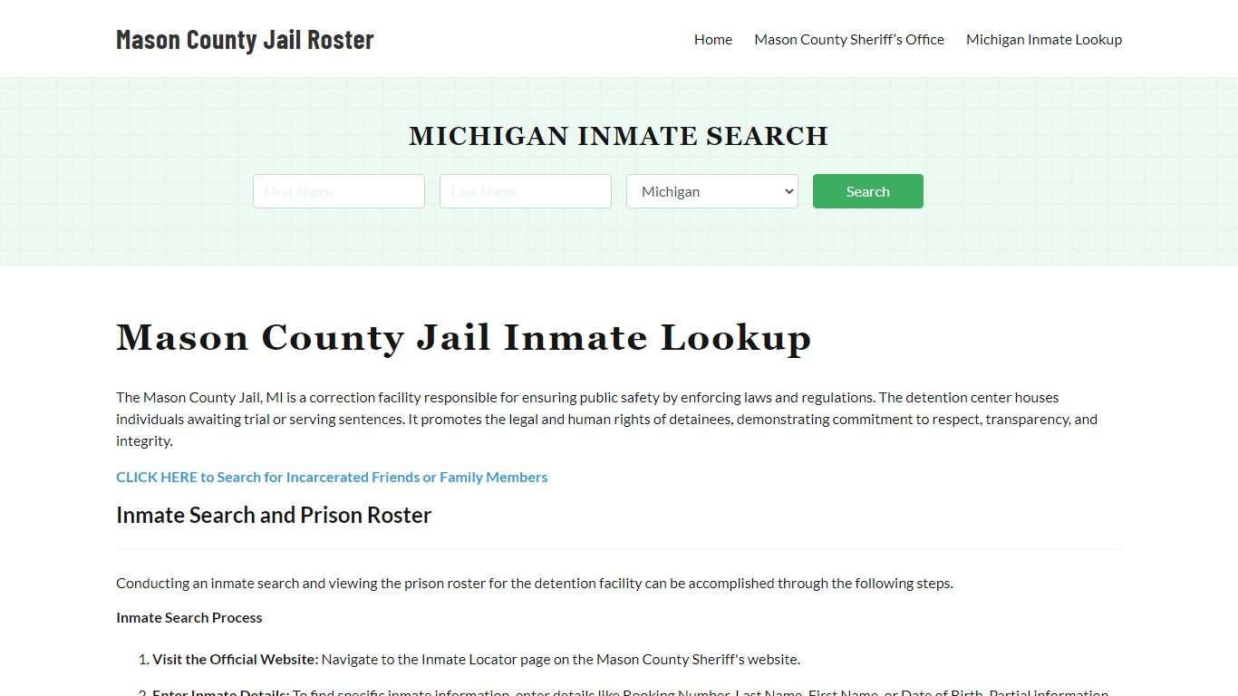 Mason County Jail Roster Lookup, MI, Inmate Search