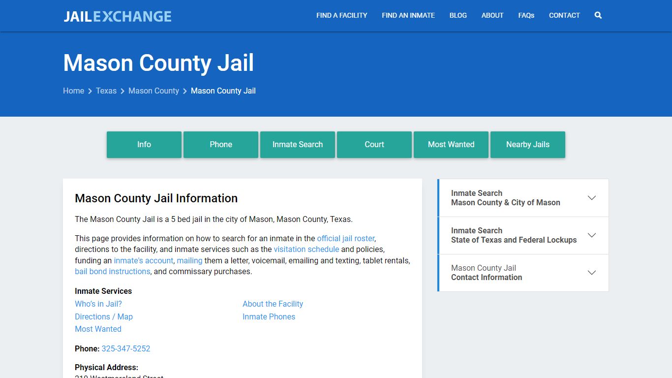 Mason County Jail, TX Inmate Search, Information