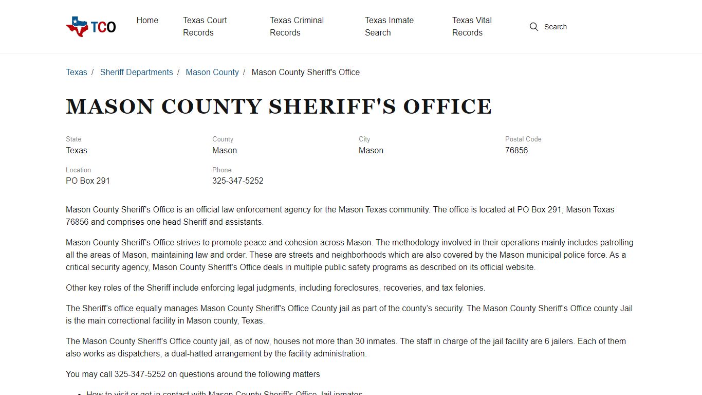 Mason County Sheriff's Office - txcountyoffices.org