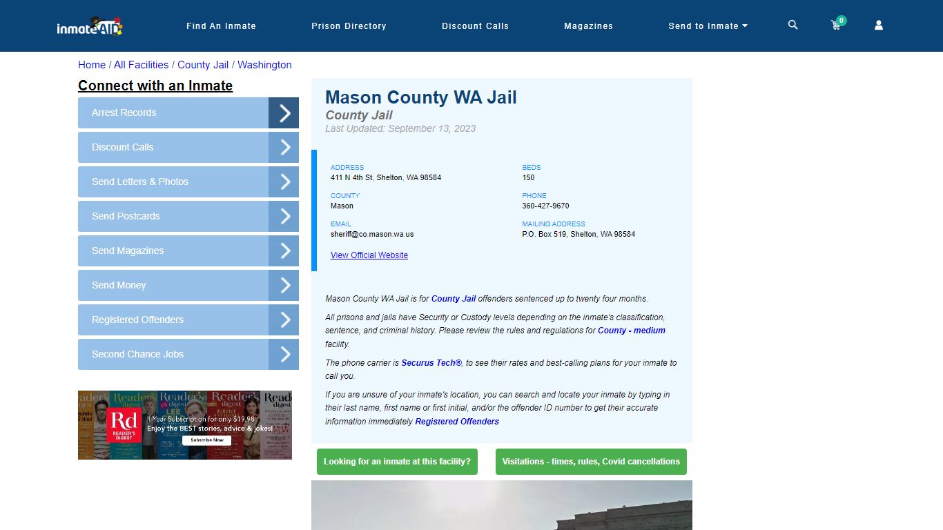 Mason County WA Jail - Inmate Locator - Shelton, WA