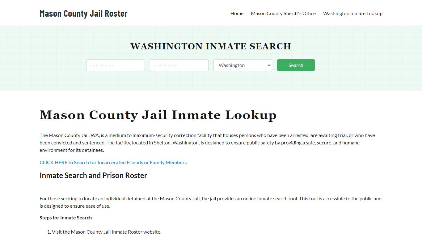 Mason County Jail Roster Lookup, WA, Inmate Search