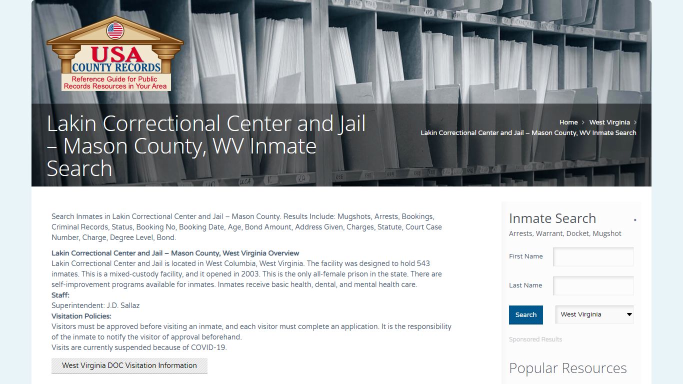Lakin Correctional Center and Jail – Mason County, WV Inmate Search