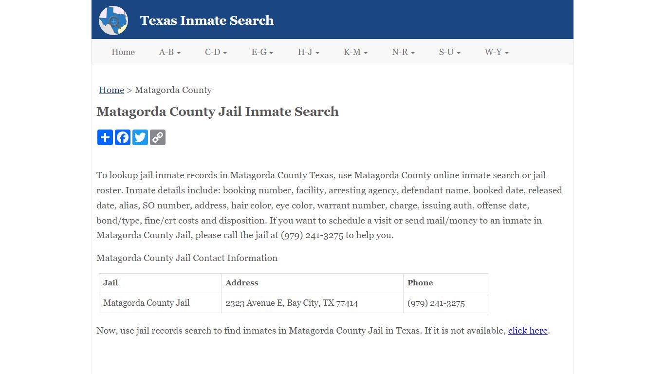 Matagorda County Jail Inmate Search