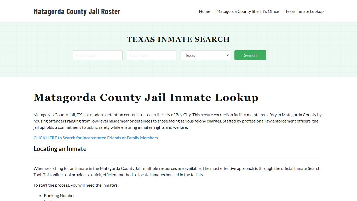 Matagorda County Jail Roster Lookup, TX, Inmate Search