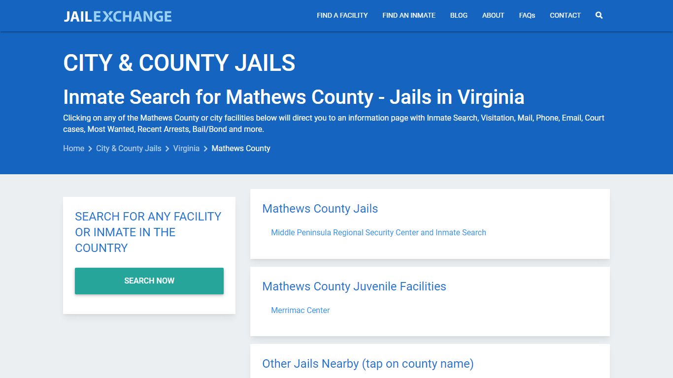Inmate Search for Mathews County | Jails in Virginia - Jail Exchange