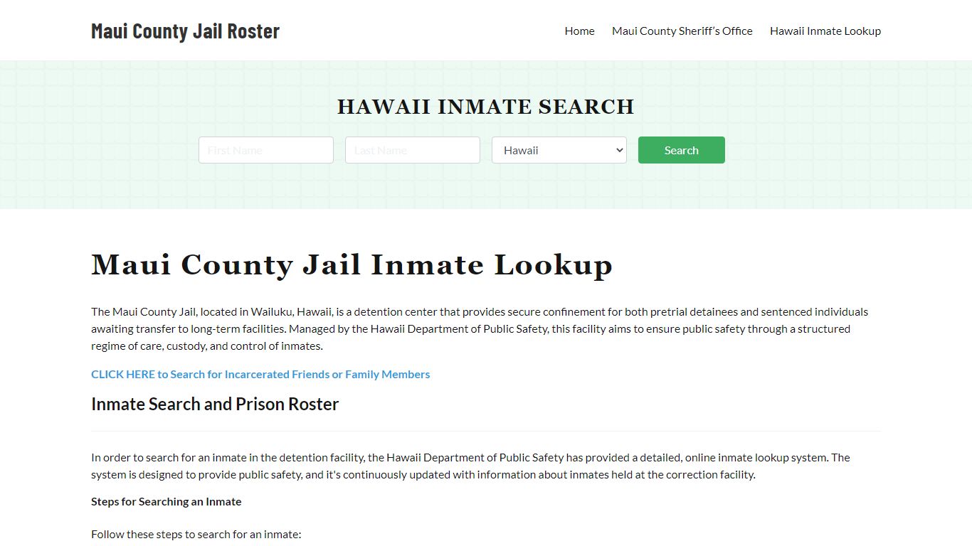 Maui County Jail Roster Lookup, HI, Inmate Search