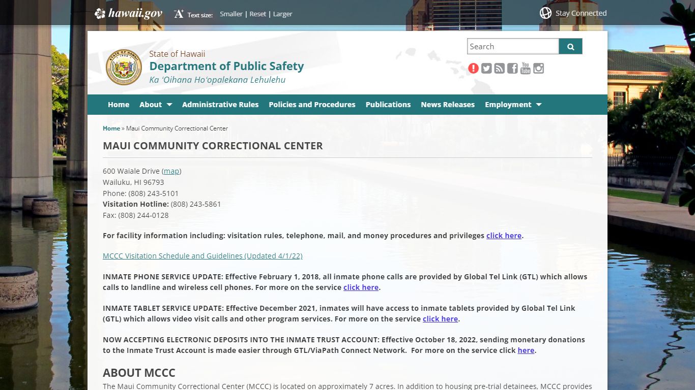 Department of Public Safety | Maui Community Correctional Center