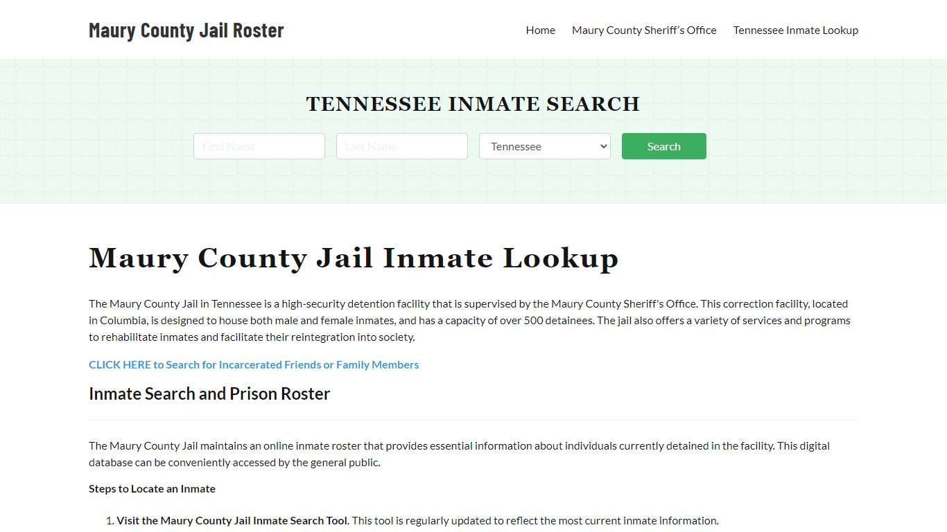 Maury County Jail Roster Lookup, TN, Inmate Search